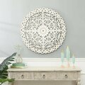 Tapis Rugs LuxenHome White Wood Flower Round Wall Decor TA3943899